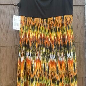 Black and Orange Knee-Length Fit and Flare Dress